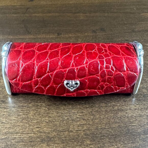Brighton Crimson Red Lipstick Case Silver Mirror Inside - Picture 1 of 9